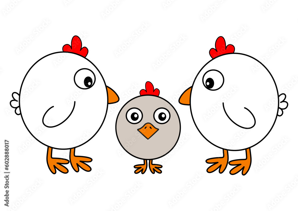 Fototapeta premium Cute chicken family isolated on white