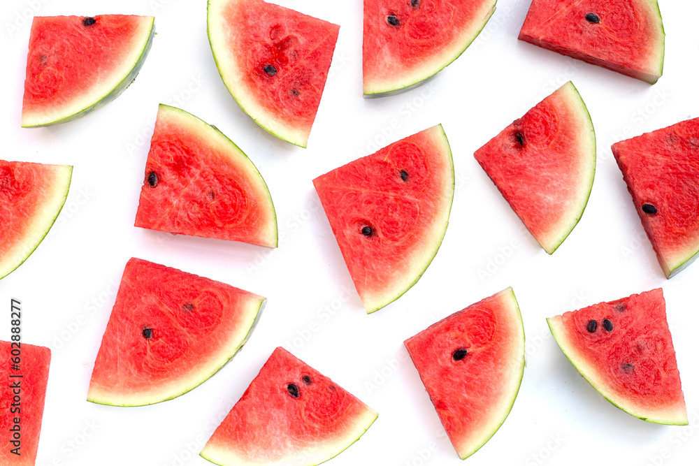 Watermelon slices on white background. Watermelon slices on white background.