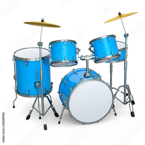 Set of realistic drums with metal cymbals or drumset on white background