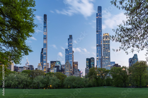 Manhattan skyscrapers and Central Park sunset