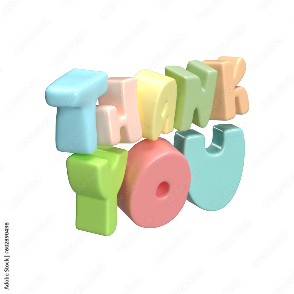 Naklejka premium Thank you multicolor lettering 3d text icon hand drawn, thanksgiving day Cute Illustration isolated transparent png background