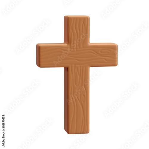 3d icon Wooden Cross, symbol of the resurrection of Jesus Christ. He is risen. Easter resurrection illustration. Scripture. isolated transparent png background