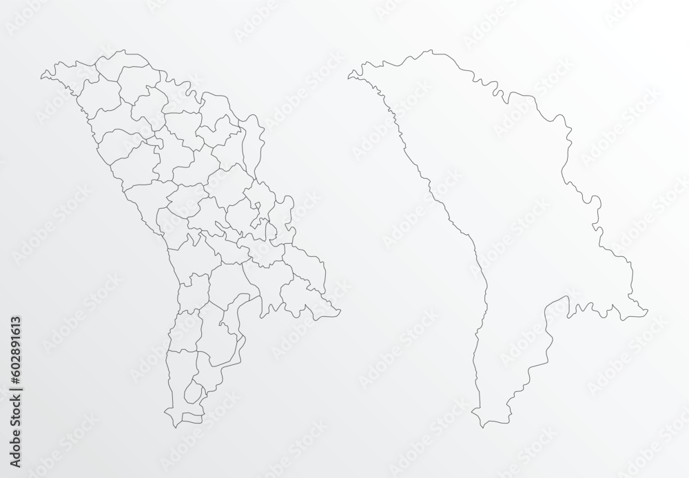 Black Outline vector Map of Moldova with regions on white background