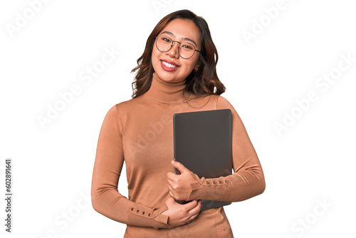 Canvas Print A young asian woman working with her laptop