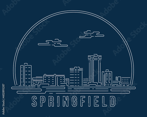 Springfield, Missouri - Cityscape with white abstract line corner curve modern style on dark blue background, building skyline city vector illustration design photo
