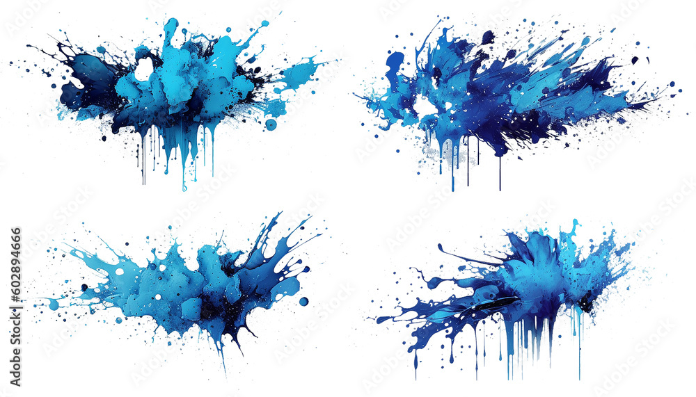 Watercolor blue paint splatter splash on transparent white background ...