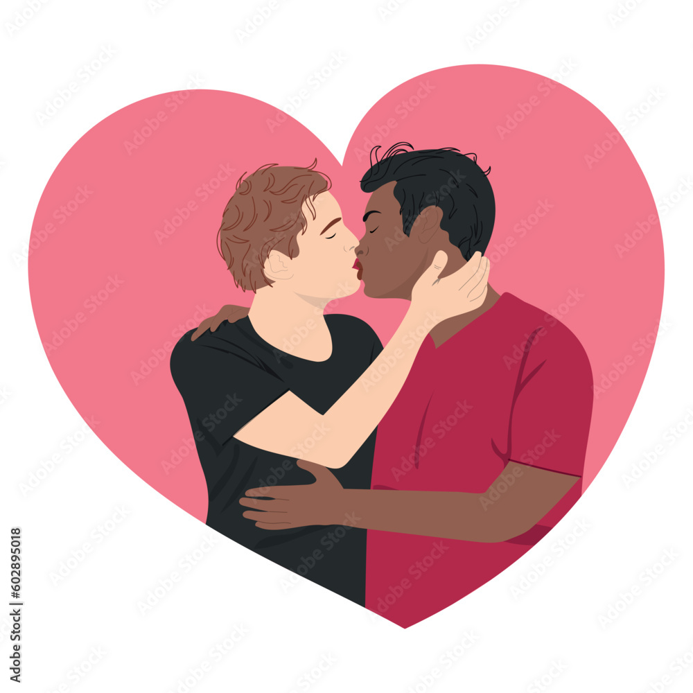 Gay coulpe falling in love. Men kissing. Cute greeting card, invitation, valentine, wedding card. Gay coulpe falling in love. Men kissing. Cute greeting card, invitation, valentine, wedding card.