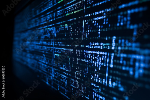Digital binary encrypted code matrix background - data binary code network connectivity