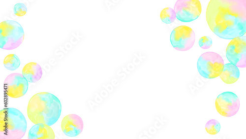 Fototapeta Naklejka Na Ścianę i Meble -  Clean gradient soap bubble background, simple and bright hand drawn watercolor illustration / きれいなグラデーションのシャボン玉の背景、シンプルで明るい手描きの水彩イラスト