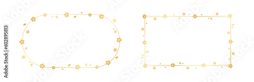 Gold Floral Frame Silhouette Set. Spring border template, flourish design element for wedding, greeting card.