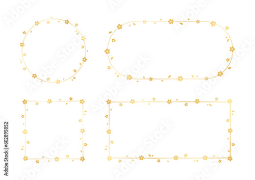Gold Floral Frame Set. Spring border template, flourish design element for wedding, greeting card.