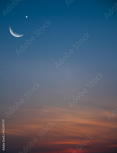 Sky Moon Night ramadan Eid Symbols Background,Crescent Moon Star Iftar Kareem Greeting Mubarak Islamic Muslim Arabic Holy Religion,Ira Miraj,Eid al fitr concept.