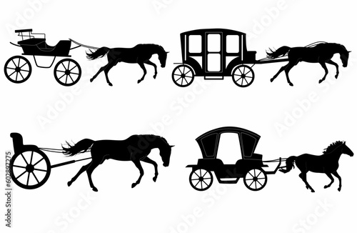 Horse icon silhouette carriage. Traditional rural transportation