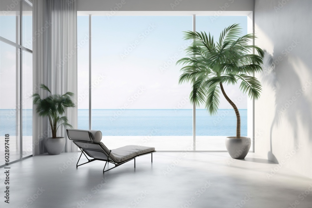 Fototapeta premium interior mockup indoor empty design window wall home plant floor chair. Generative AI.