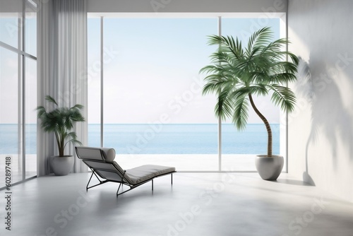 interior mockup indoor empty design window wall home plant floor chair. Generative AI.