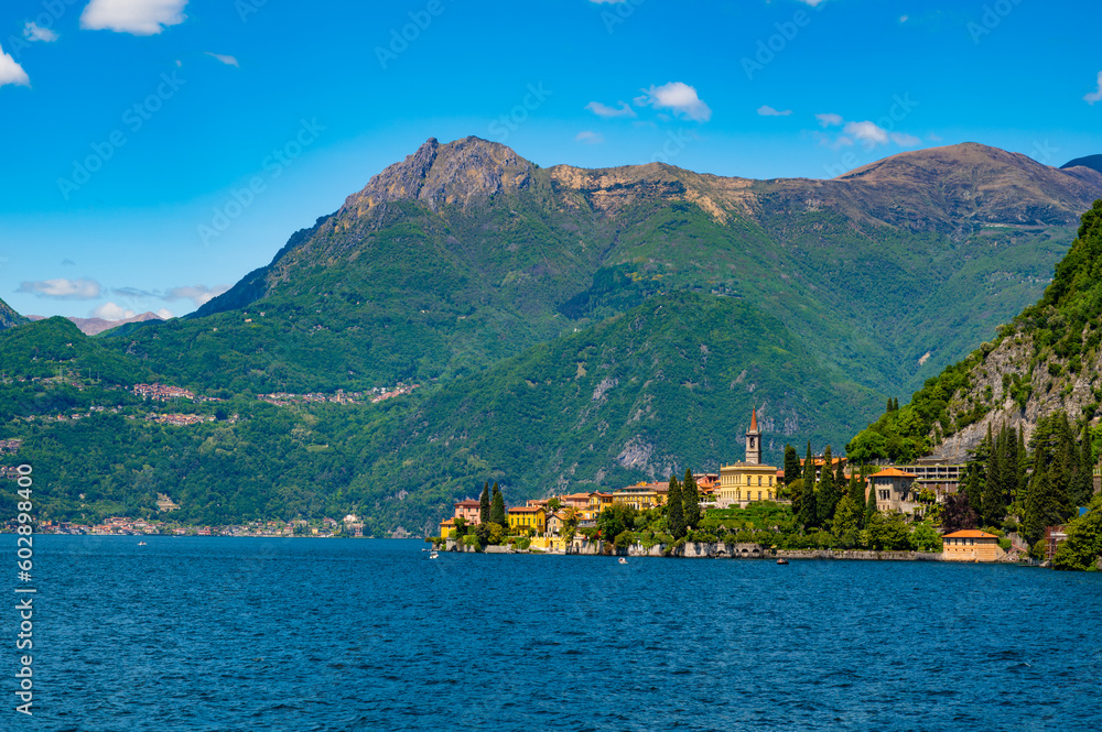 The village of Varenna, on Lake Como, photographed on a summer day. 
