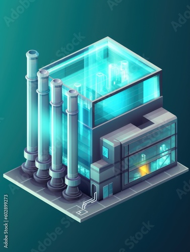 A cogeneration icon with translucent glass isometric view. Generative AI photo