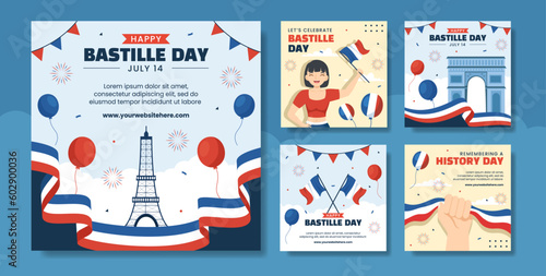 Happy Bastille Day Social Media Post Illustration Flat Cartoon Hand Drawn Templates Background