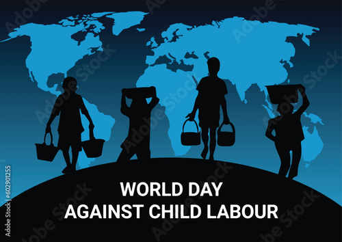 World day Against Child Labour. Holiday concept. Template for background, banner, card, poster with text inscription. Vector illustration.