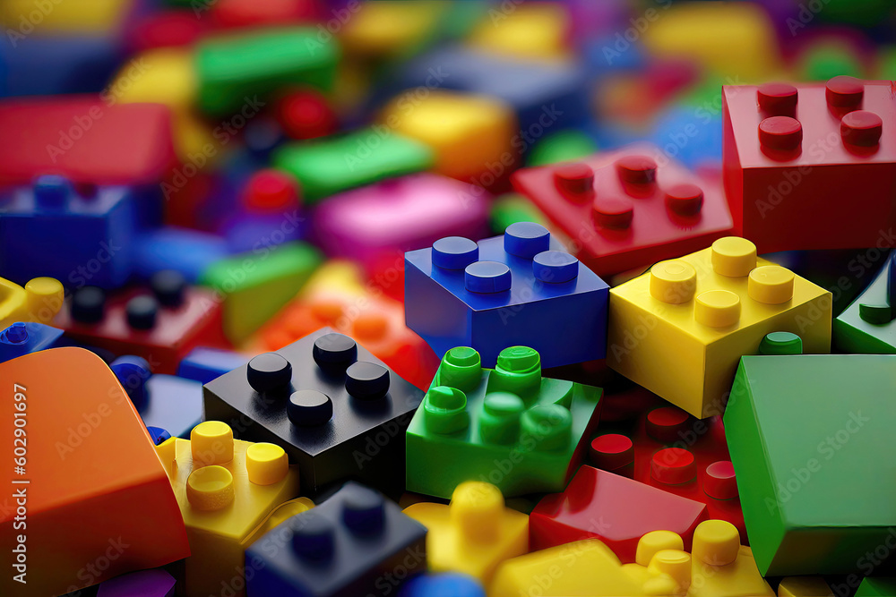 Naklejka premium Colorful building blocks as abstract toy background (Generative AI)