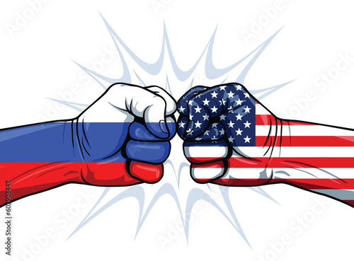 usa russia war conflict punching fists