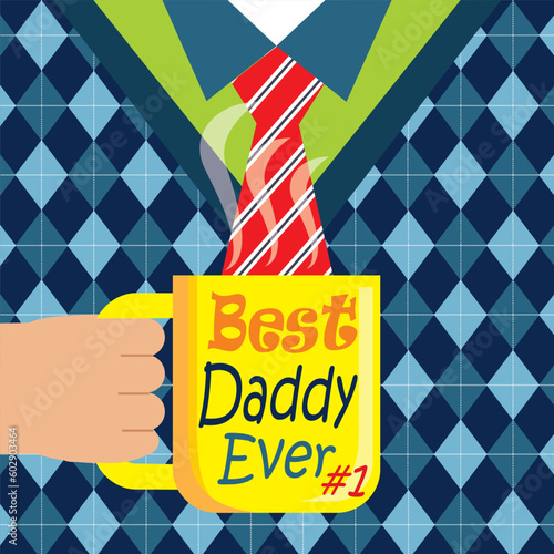 happy father's day with suit and a cup