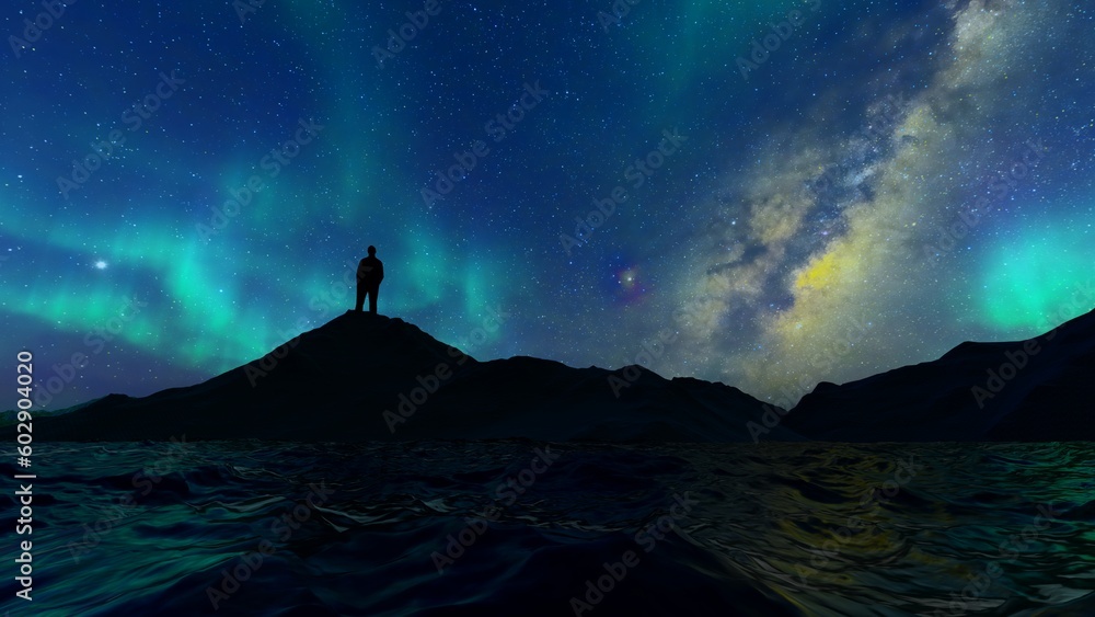 man thinking and looking up under the starry sky