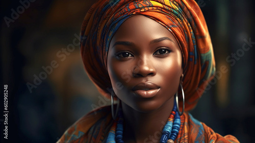 Generative Ai. a beautiful african woman with a turban