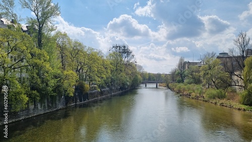 Munich river with couldy sky photo