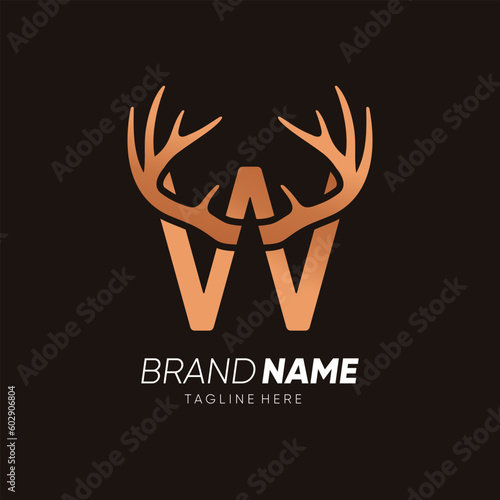 Letter W Deer Antlers Logo Design Vector Icon Graphic Illustration Background Template