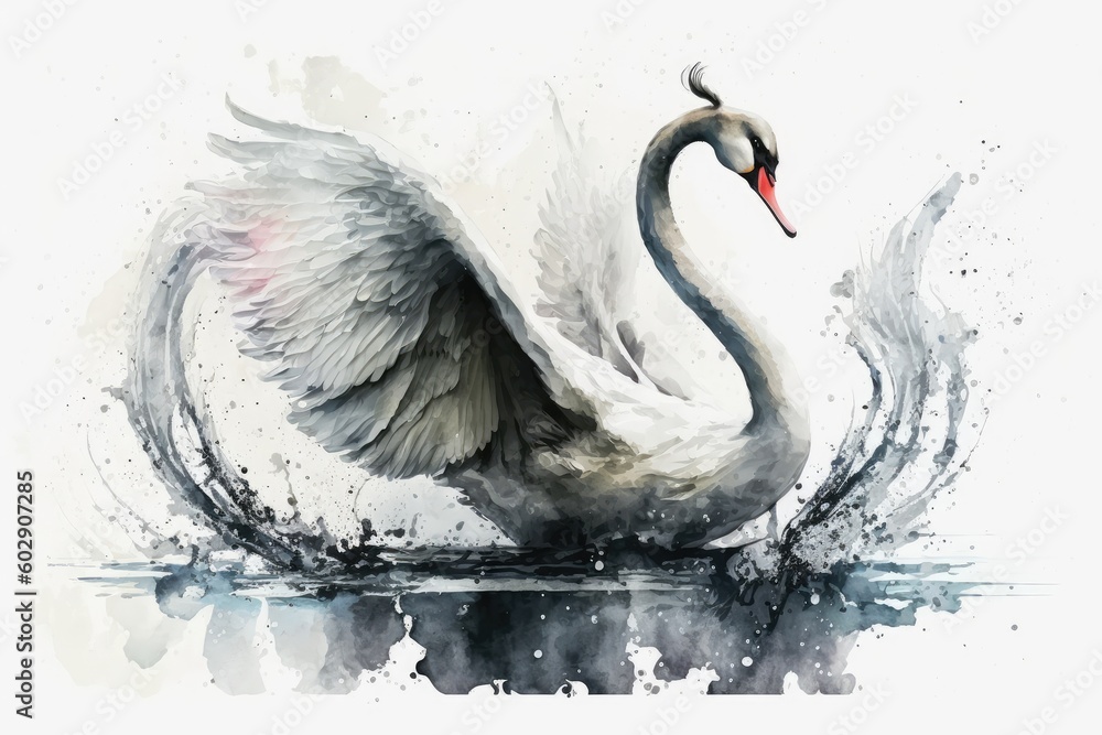 Swan watercolor hand drawn style. distinct generative AI image. - obrazy, fototapety, plakaty 