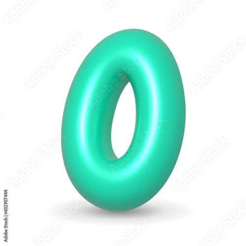 Glossy, lustrous and colorful mint aquamarine balloon number Zero Nil. 3d realistic design element isolated on white background. For birthday cake, events, happy birthday.