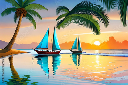 beach with trees and boats