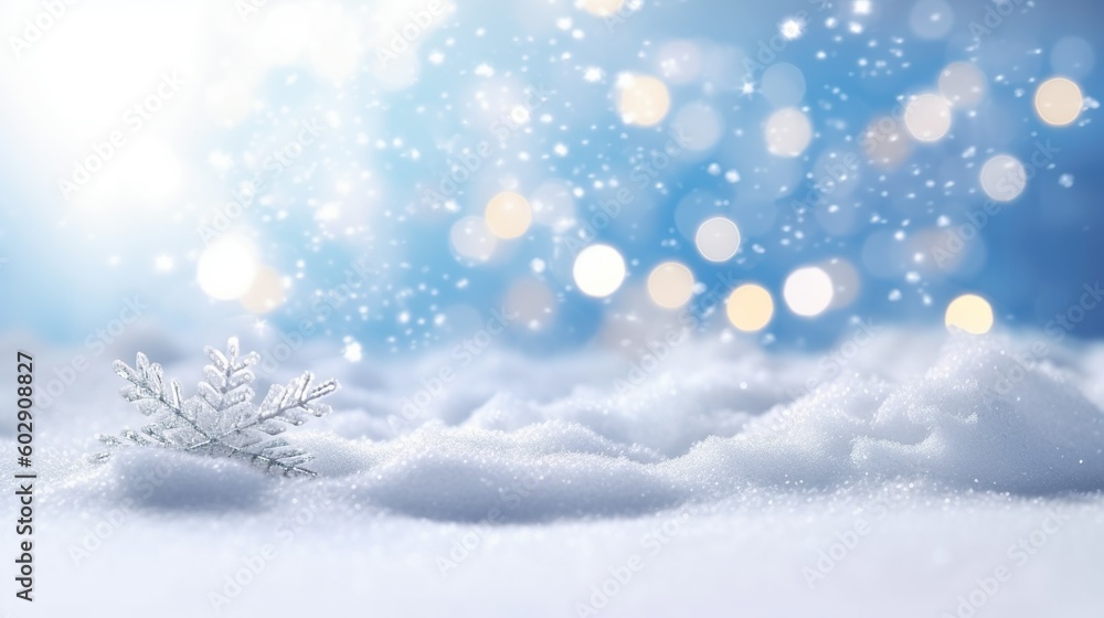 Winterlicher Hintergrund, Schnee, Licht, funkeln, Bokeh, generative AI, Weihnachten, Dekoration