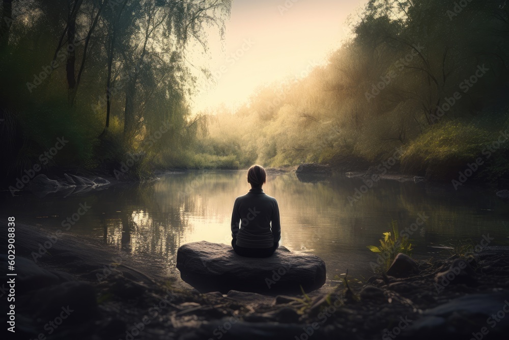 Tranquil Serenity: Conceptual Image of a Person Meditating in a Natural Setting