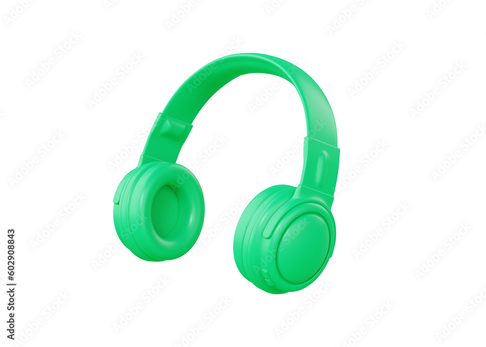 Headphones 3d render icon - green sound gadget, dj earphone and flying music device. Wireless audio accessory concept Headphones 3d render icon - green sound gadget, dj earphone and flying music device. Wireless audio accessory concept