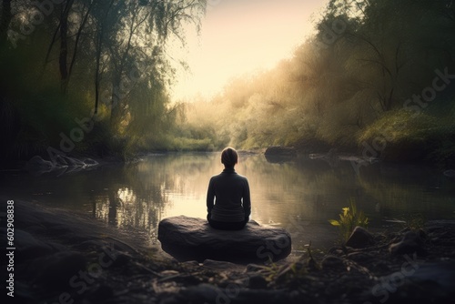 Tranquil Serenity: Conceptual Image of a Person Meditating in a Natural Setting
