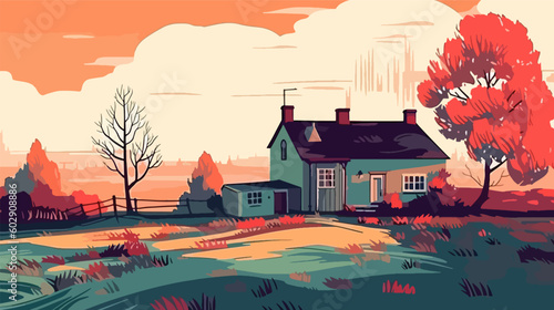 British countryside, English country garden, flat vector illustration, EPS 10.