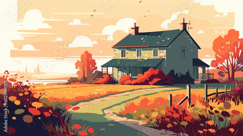 British countryside, English country garden, flat vector illustration, EPS 10.