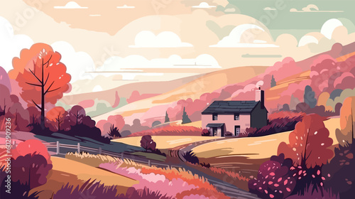 British countryside, English country garden, flat vector illustration, EPS 10.