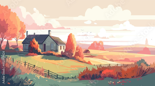 British countryside, English country garden, flat vector illustration, EPS 10.