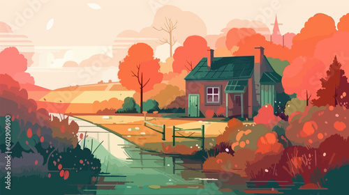 British countryside, English country garden, flat vector illustration, EPS 10.