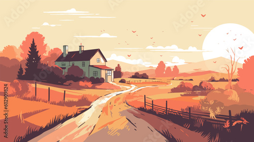 British countryside, English country garden, flat vector illustration, EPS 10.