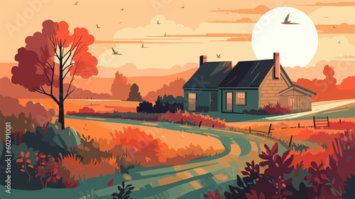 British countryside, English country garden, flat vector illustration, EPS 10.