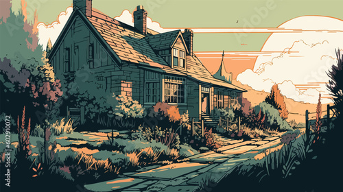 British countryside, English country garden, flat vector illustration, EPS 10.