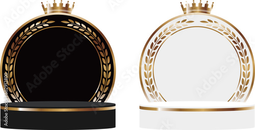 高級感のある月桂冠とライン入りの台座2種セット　ゴールド