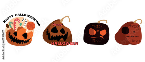 Set the pumpkin on a white background. The main symbol of the Happy Halloween holiday. Orange pumpkin with a smile for your Halloween design. Vector illustration.