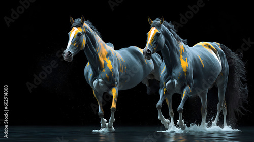 A horse in heaven of colorful water behind 8k ultra generative Ai