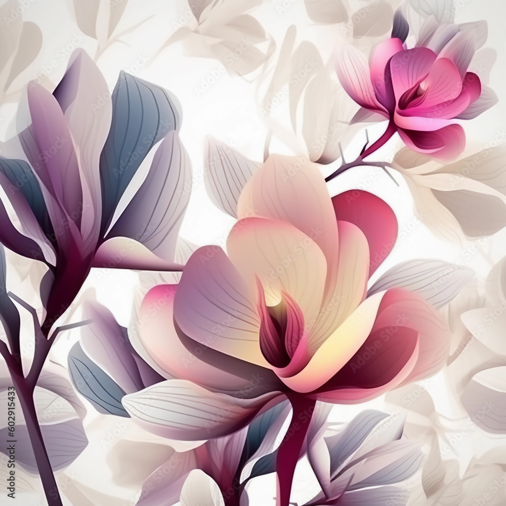Obraz premium Captivating Abstract Background: 3D Magnolia Flowers in Vibrant Watercolor Splendor Generative AI