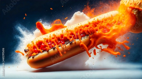 Hot dog delicious exploding, Generative AI